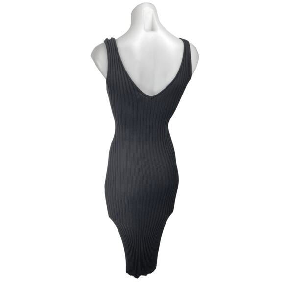 Windsor Black Ribbed Knit Sleeveless V-Neck Stretch Midi Bodycon Tank Dress Sz S - Picture 2 of 4